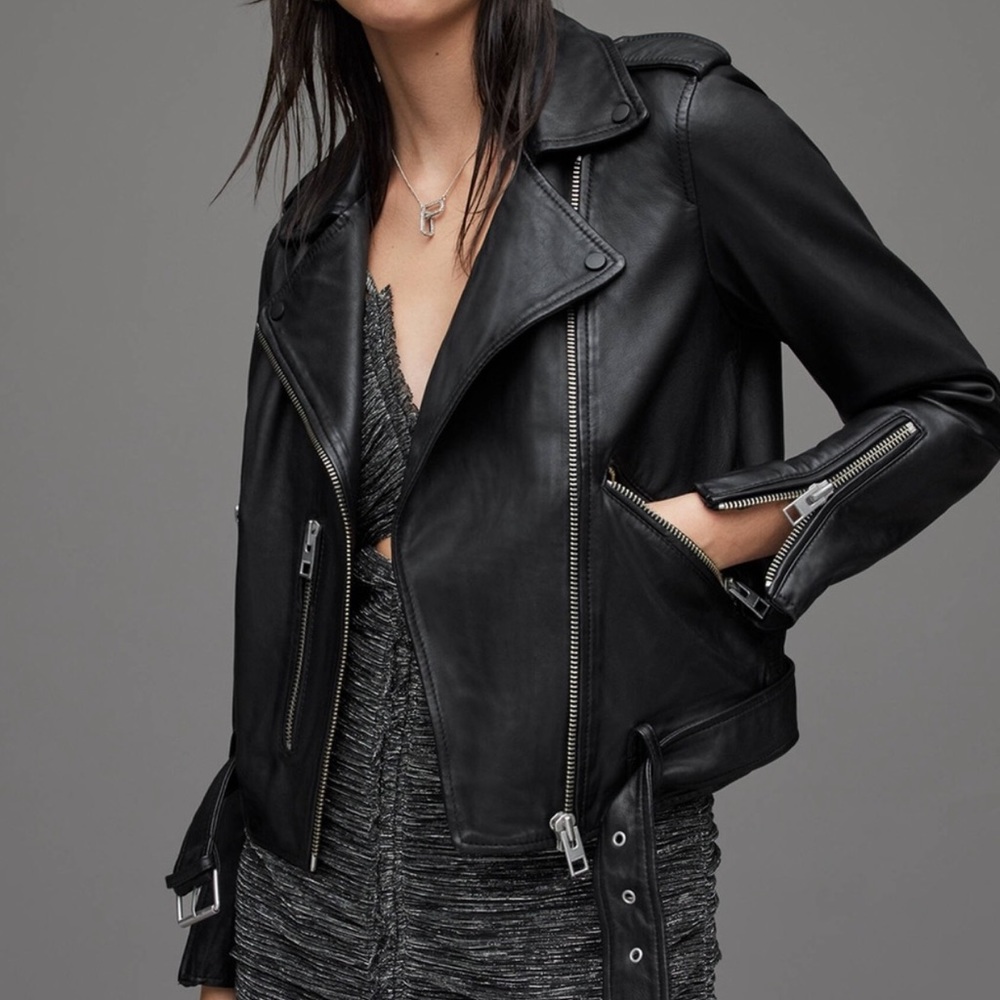 Allsaints Balfern Palm Leather Biker Jacket - Black